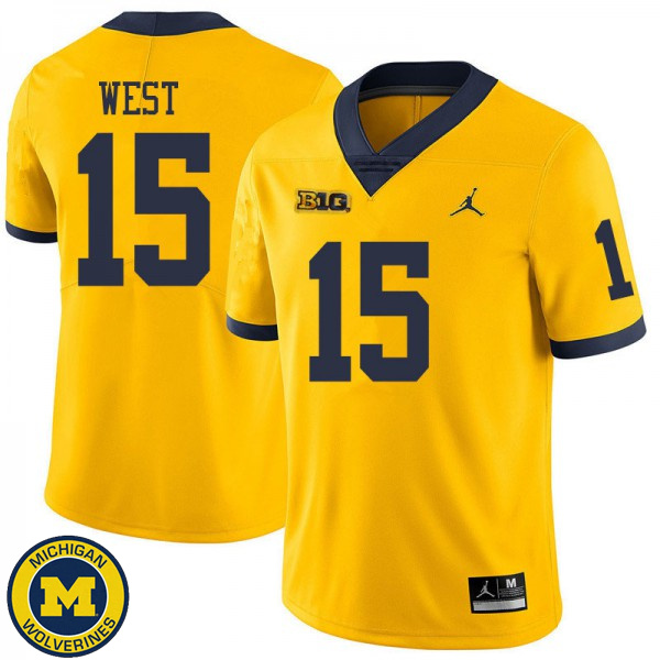 Men's Michigan Wolverines #15 Jacob West Yellow Jordan Brand Official Game Jersey